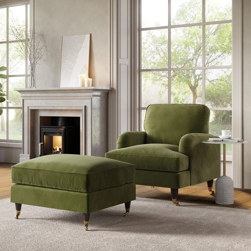 Olive velvet armchair and - velvet,