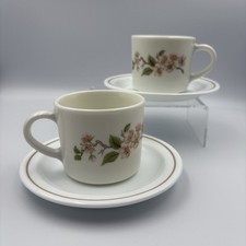 2 x Vintage JAJ Pyrex Retro Cherry Blossom Cups & Saucers Tea Set 60/70s VGC
