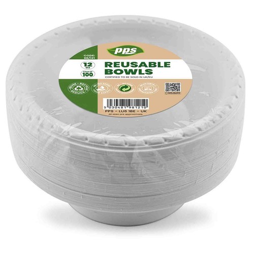 White reusable plastic bowls - white,