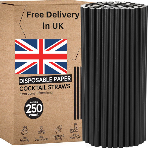 Black paper straws - black, pack