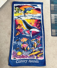 Vintage Retro Large Fish & Dolphin Beach Towel,  Blue Canary Islands 56 x 30 "