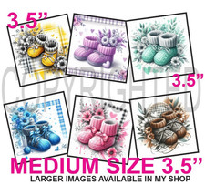 6 MEDIUM Card Toppers 3.5" Baby Booties New Baby Floral Design CRAFTS/Tags FLAT