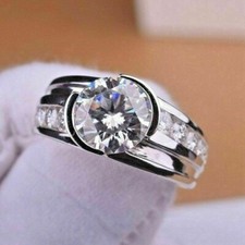 Round Cut 2.50Ct VVS1 Diamond Men's Engagement Wedding Ring 14K White Gold Over