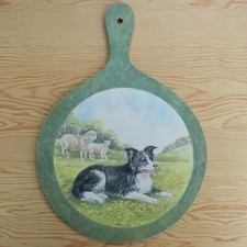 Vintage Frances Fry Chopping Cheese Bread Board Collie Sheep Dog & Lambs Retro