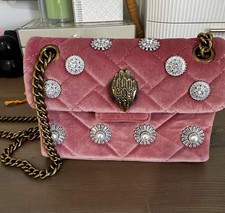 Kurt Geiger London Pink Velvet Embellished Shoulder Bag – Statement Chain Strap