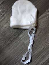 Vintage knit/crochet baby/reborn hat/bonnet ~ White ~ Newborn.