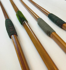 Four F.H. Ayres antique longbows, c. 1890s-1920s vintage archery + arrows