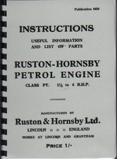 Ruston-Hornsby Class PT Petrol Stationery Engine Instruction Parts Book