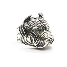 Bulldog Bull Mastiff Dog Ring .925 Silver Biker Heavy Metal Sizes M-Z