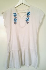 Rare Vintage 70s Ecru Embroidered Cheesecloth Peasant / Folk Top S/M VGC