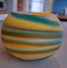 Mdina Malta Ochre & Blue Matte Finish Swirl Glass Dish / Candleholder Signed