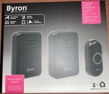Byron Wireless Doorbell Twin Pack Portable & Plug Black - DBY 22354BS - RRP £20