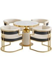 Luxury Cream Stylish Round Table Dinning Set With Gold Design