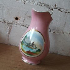 Pink Hand Painted  Porcelain Jug: Small Antique Creamer with Rural Landscape