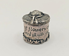 Vintage Silver Scenes Miniature Pewter Flower Hat Design Trinket Box