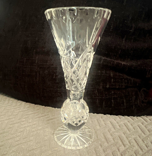 Clear cut glass trumpet vase - cut,