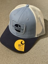 Carhartt Canvas Mesh Back Logo Cap OS Blue White Trucker Hat Adjustable NWT