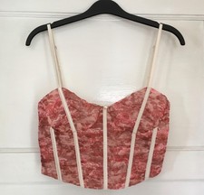 Floral Bodice Corset Bustier Strappy Top, Orange/Cream, Size 8-10