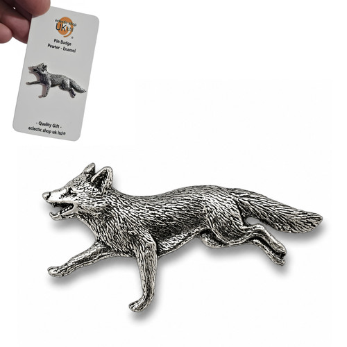 Fox pin badge pewter running - fox,