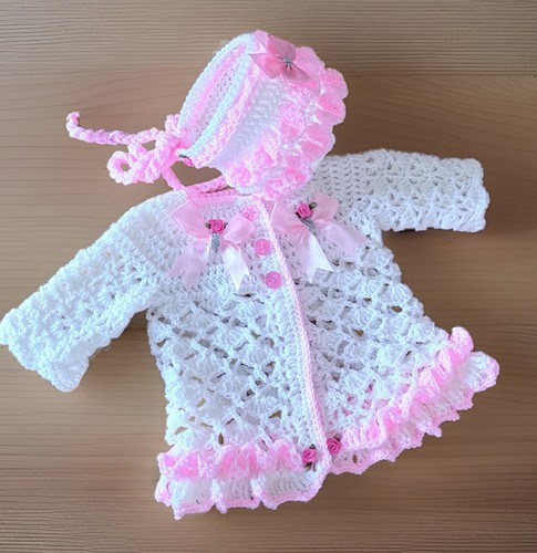 Baby girl cardigan and bonnet - cardigan,