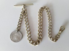 Antique Pocket Watch Chain  T-Bar Dog Clip 1921 Fob Coin graduated curb 28g