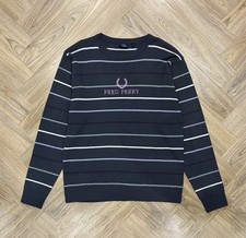 Fred Perry Pullover Charcoal Grey Multicoloured Striped Knit Sweatshirt Men’s L