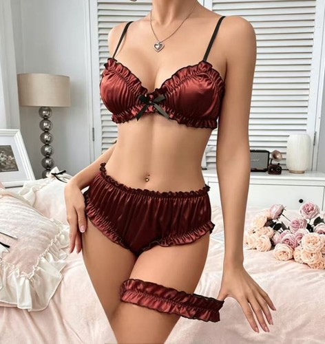 Bronze satin lingerie - bronze,