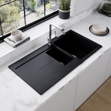 Astini Quadro 1.5 Bowl Granite Black Reversible Kitchen Sink & Waste