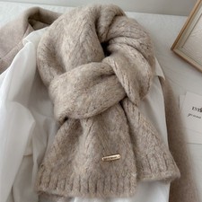 Extra Long Warm Alpaca Wool Scarf for Cold Weather with Elegant Knit Texture