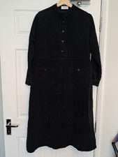 Toast Corduroy Shirt Dress Womens Size 14 16 Black Needlecord Patch Pockets Warm