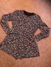 ZARA SHORTS SUIT JUMPSUIT NAVY FLORAL PLAYSUIT LONG SLEEVES FESTIVAL BOHO RETRO