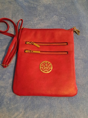 Red faux leather cross - red,