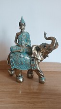 Juliana Verdigris Bronze Finish Buddha on Elephant Figurine 33cm gold colour