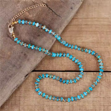 Tiny Turquoise Imperial Blue Jasper Seed Beads Choker Necklace Bohemian 16 "