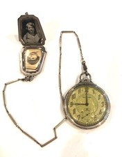 SOLID 14KT GOLD  WALTHAM 17 JEWEL POCKET WATCH 10K WHITE GOLD CHAIN/L PIC HOLDER