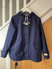 JOULES 'Coast' Women's Mid Length Waterproof Hooded Jacket. French Navy. Sz 16.