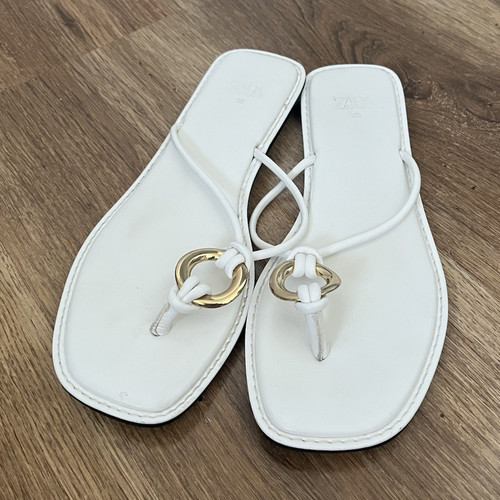 Zara white thong - zara, flat