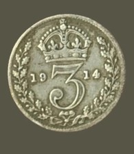 1914 Silver 3 Pence – .925 Silver Vintage Coin 