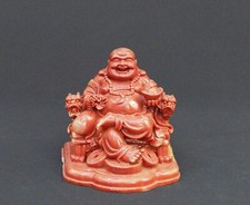 Laughing Buddha Resin Statue – 140mm Tall – Seated on Throne – Red Finish