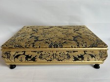 Tapestry Black Gold Trinket Jewellery Keepsake Vintage Box Storage With Feet