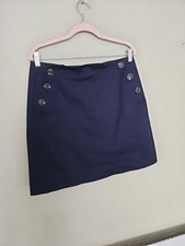 Boden Navy Skirt UK 14R – Elegant Short with Button Pockets, 98% Cotton