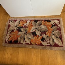 Vintage 1960’s 1970’s Latch Hook Brown Orange Floral Wool Floor Rug – Great!