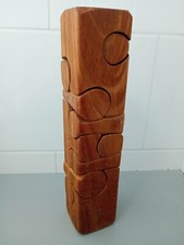 Brian Willsher retro teak sculptural abstract puzzle column with pegs - 13" tall