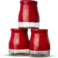SET OF 3 TEA COFFEE SUGAR KITCHEN STORAGE CANISTERS JARS POTS FOOD CONTAINERS UK