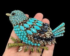HUGE Bird Brooch Pin Blue