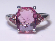 9ct Gold Ring Pink Tourmaline UK Hallmark Size N White Gold Cushion Cut Boxed