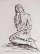 Drawing Charcoal Original Nude Beautiful Woman Art 25x32cm Life Drawing Signed