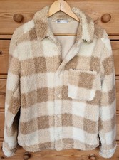 Unisex Mens Zara Size S-M Faux Sherpa Plaid Jacket Soft Cosy Buttoned Tactile