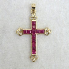 Lovely Ruby and Diamond Cross 9ct Yellow Gold Pendant