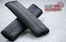 FOR VW GOLF MK4 IV 4 BLACK REAL GENUINE LEATHER 2X SEAT BELT COVERS PADS BLUE ST